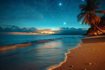 beach with palm trees at sunset