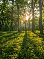 Wall Mural - The sun shines through the forest