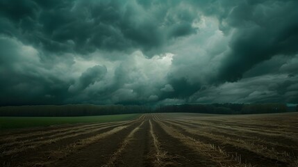 Sticker - Dark clouds over a field where farmers img