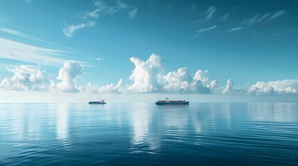 Wall Mural - View of cargo ships sailing across