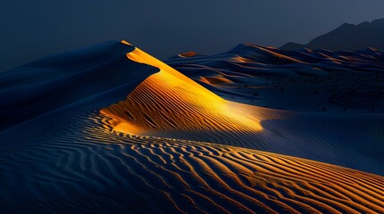 Wall Mural - High sand dunes illuminated by the setting image