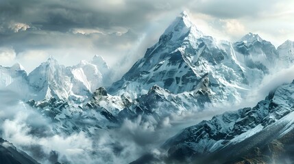 Poster - Mountain peaks covered with snow and glaciers img