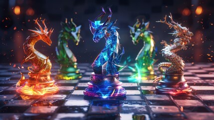 chess pieces chess board colorful neon light