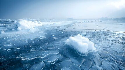 Canvas Print - A frozen sea with icebergs img