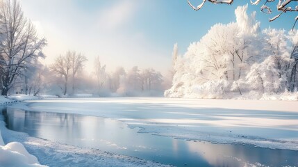 Poster - Winter landscape with a frozen lake img