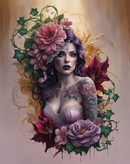 Wall Mural - beautiful flower girl tattoo illustration 