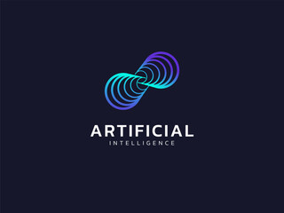 Wall Mural - artificial intelligence with waves circles twisted infinity technology analysis logo vector design c