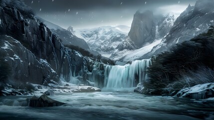 Wall Mural - Frozen waterfall landscape in patagonia where icy picture