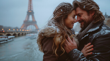 Sticker - couple on the background of the Eiffel Tower