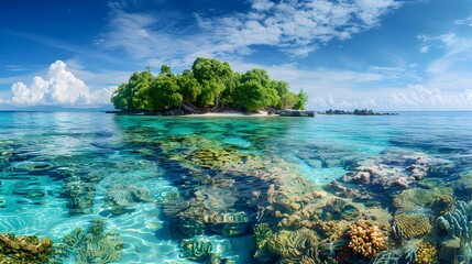 Poster - Landscape with a private tropical island 