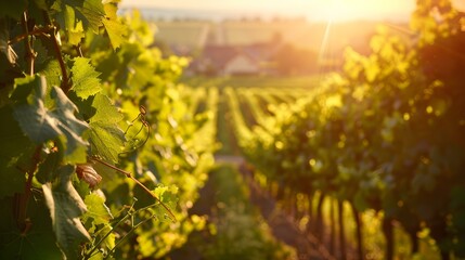 Landscape with green vineyards and a traditional picture