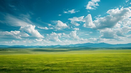 Poster - Landscape with vast steppes and distant mountains