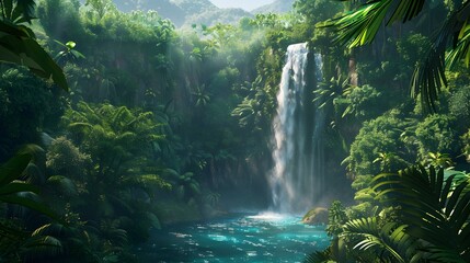 Poster - A tropical waterfall falling from a height img