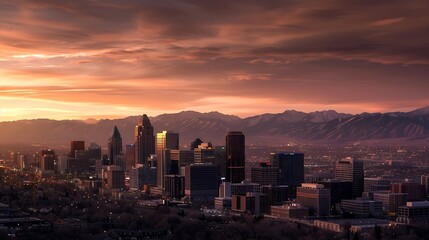 Wall Mural - Salt Lake City Utah USA downtown city skyline at dawn : Generative AI