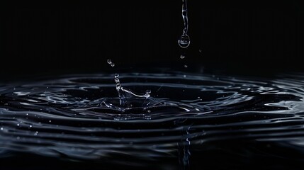 Fototapete - Panorama Water ripple or water drop splash on black background Abstract shape out of the water Oil ripple or Oil drop splash on black background Abstract shape out of the water Dark ri : Generative AI