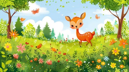 Wall Mural - Children's Background with Cheerful Illustrations 