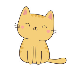 Sticker - Orange cat kitten sitting icon. Cute kitty funny smiling face. Contour line doodle. Happy emotions. Cartoon kawaii baby character. Sticker print. Childish style. Flat design. White background. Vector