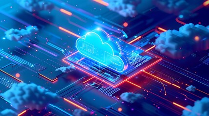 Fototapete - Exchange information and data with internet cloud technologyFTPFile Transfer Protocol files receiver and computer backup copy File sharing isometric Digital system for transferring doc : Generative AI