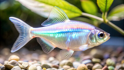 beautiful tiny neon iridescent transparent bioluminescent fish