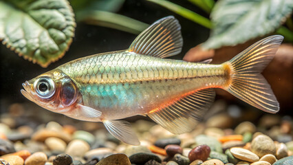 beautiful tiny neon iridescent transparent bioluminescent fish