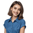 © drimerz - portrait of a smiling woman with short hair in blue shirt isolated on transparent background