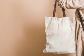 Canvas Print - A woman is holding a white canvas bag