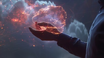 Leinwandbilder - Businessman showing virtual glowing cloud computing to download and loading data information and upload on system network application Technology data transformation concept data transf : Generative AI