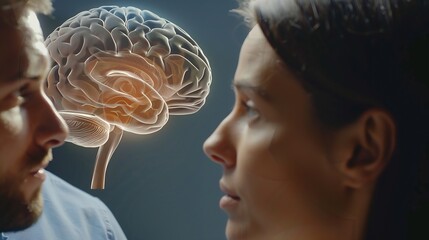 Poster - A man and a woman are looking at a medical image of a brain : Generative AI