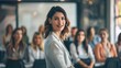 © CatNap Studio - Businesswoman conducting a training session with her team., clean background, Photo stock style, clean background, no copyrighted logo, no letters