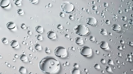 Poster - water drops of transparent gel serum on gray background : Generative AI