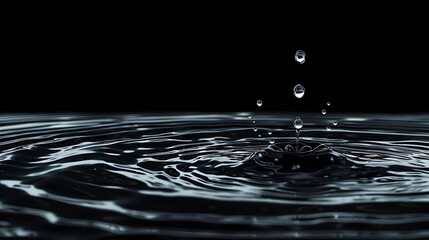 Fototapete - Panorama Water ripple or water drop splash on black background Abstract shape out of the water Oil ripple or Oil drop splash on black background Abstract shape out of the water Dark ri : Generative AI