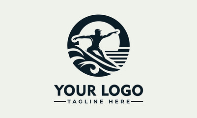 Sticker - Man Surfing Vector Logo Highlighting the Thrill, Adventure, and Harmony with the Waves Symbolize Freedom, Connection with Nature, and the Spirit of Surfing