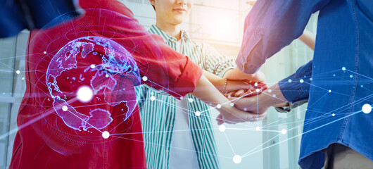Aufkleber - Unity of multinational people and global network concept.