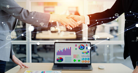 Aufkleber - Business people shaking hands and communication network concept