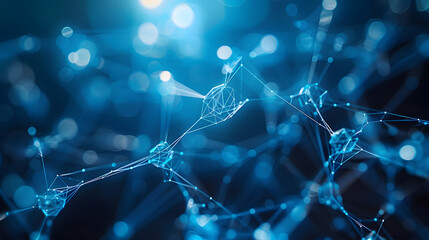 Wall Mural - abstract blue digital technology background of dots and lines. concept for neural network, cybersecu