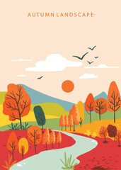 Wall Mural - autumn background with beautiful natural scene for a4 vertical design