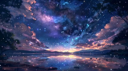 Wall Mural - Anime Background with Vast Space and Full of Stars