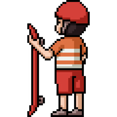 Poster - pixel art of kid play skateboard