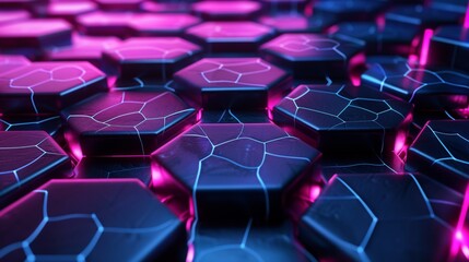 Wall Mural - high-tech 3d background with intricate hexagonal patterns and vibrant neon lights, creating a futuri