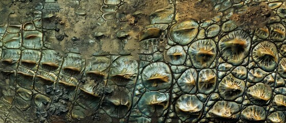 Wall Mural - Panoramic close-up, high detail scan of reptile skin material, Generative AI