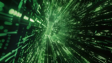 Abstract cyberspace filled with algorithmic streams, matrix theme, software development visuals