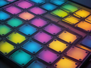 Wall Mural - abstract Illuminated multi colored microplate in lab