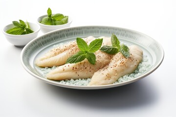 Wall Mural - Fresh Fish Fillet with Sesame Seeds and Mint