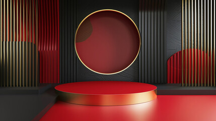 Wall Mural - red podium with gold black elegant abstract geometric presentation background