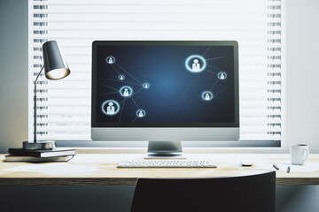 Wall Mural - modern computer display with social network icons concept. networking concept. 3d rendering