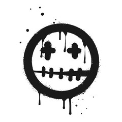 Wall Mural - Spray painted graffiti scary smile emoticon in black over white. Skull head symbol. isolated on white background. vector illustration