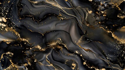 Aufkleber - Black gold abstract background of marble liquid ink art painting on paper  Image of original artwork watercolor alcohol ink paint on high quality paper texture : Generative AI