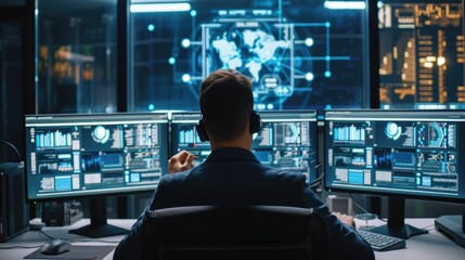 Skilled programmer coding engineering code while sitting at computer and looking at desktop with programming system. Professional website developer planning website develop plan. Technology. AIG42.