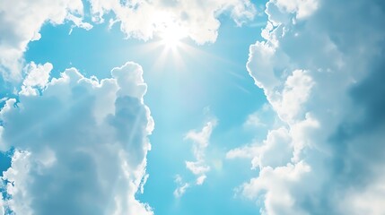 Wall Mural - beautiful blue sky and white clouds of various shapes with sunlight nature background : generative a