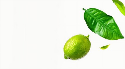 Wall Mural - Lime with green leaf flying in the air isolated on white background : Generative AI